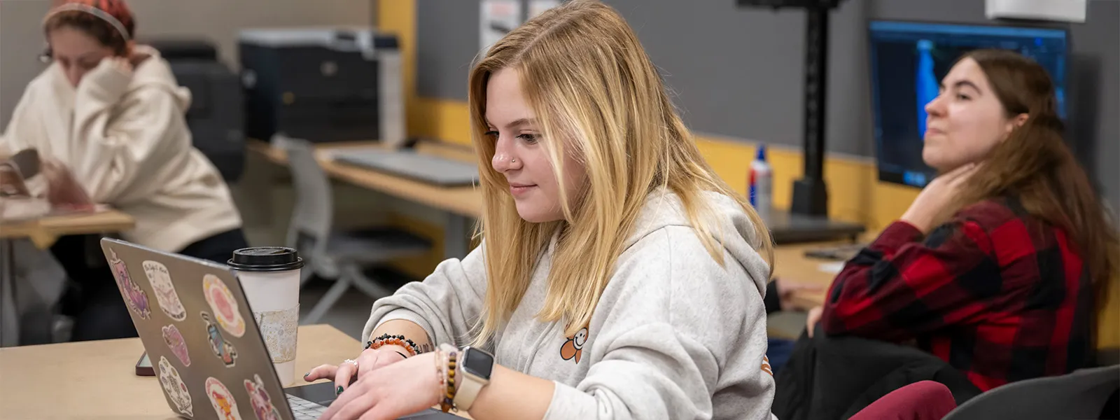 A student studying in class