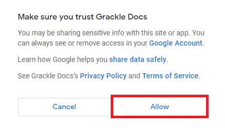 Allow Grackle Docs to access Google account