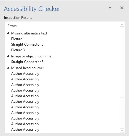 Accessibility checker results
