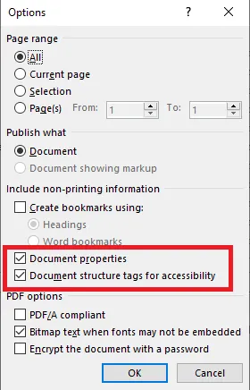 Save as PDF options
