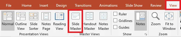Slide master in view tab