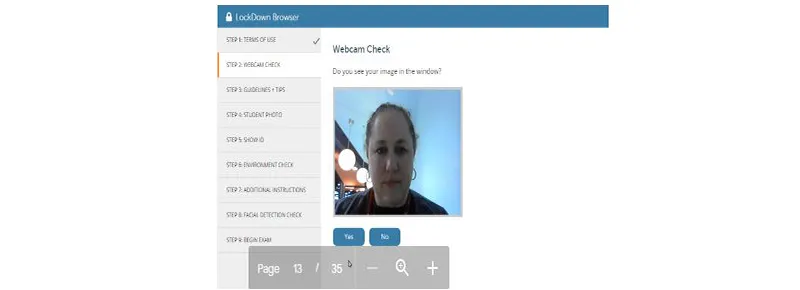 Screen grab of the Webcam Check screen