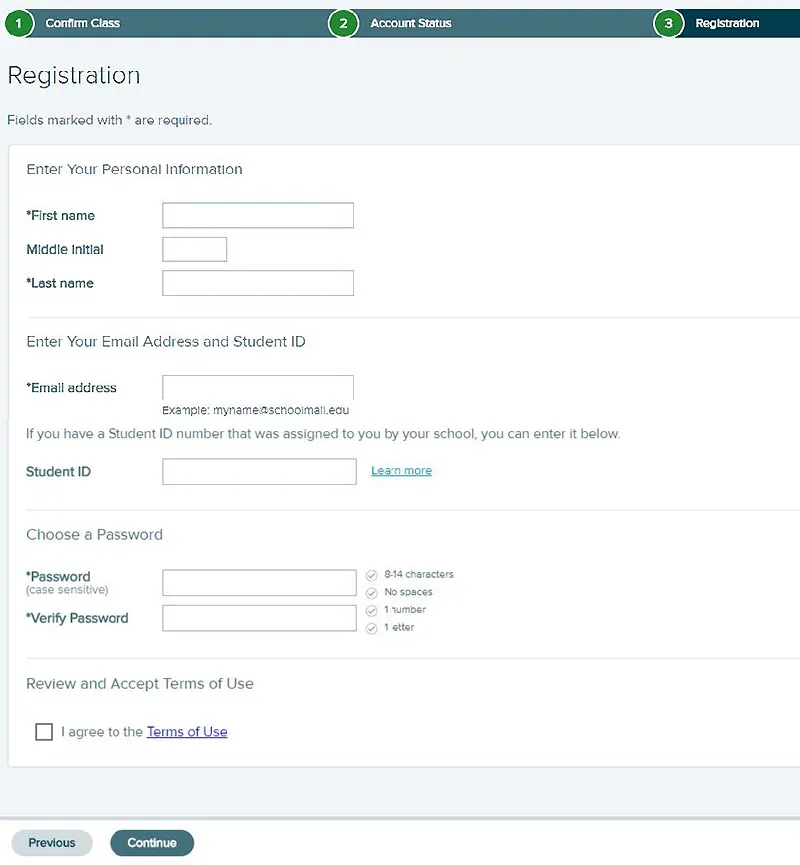 Screen grab showing the Registration form