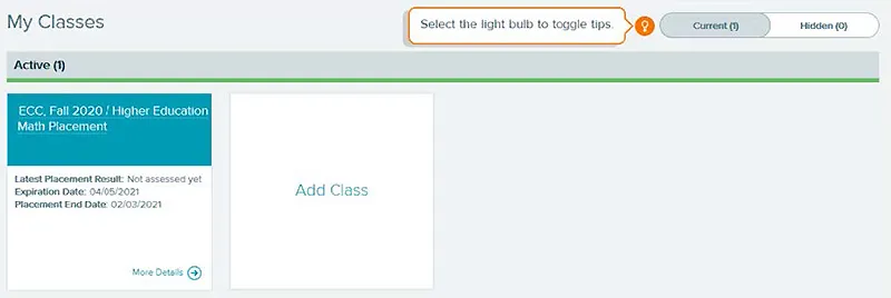 Screen grab showing My Classes screen