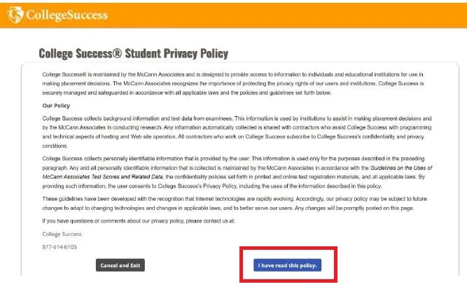 College Success Privacy Policy