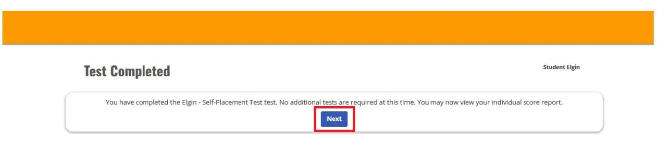 Test Completed Confirmation Page
