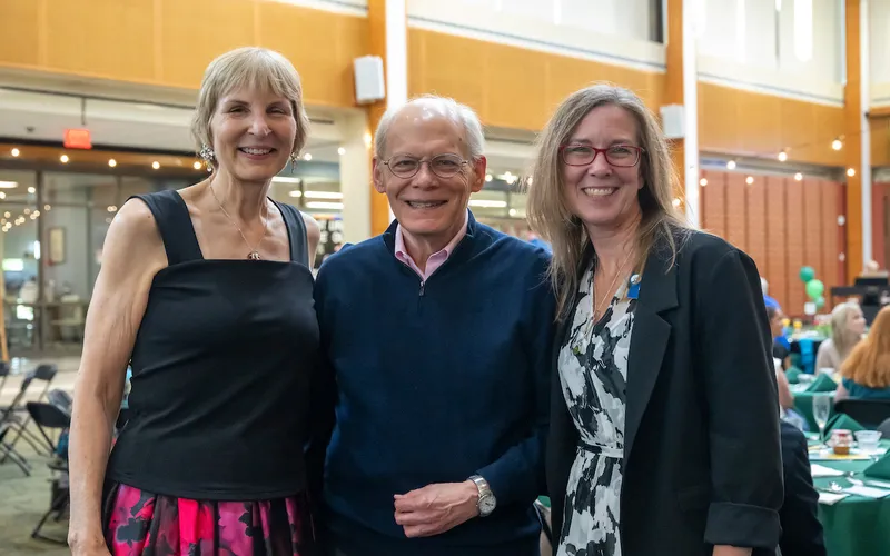 Former Board of Trustees member Clare Ollayos, Richard Renner, and Dr. Peggy Heinrich pose for a photo at the Founders Day Brunch on September 13, 2025.