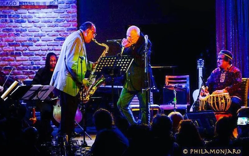 Corky Siegel's Chamber Blues ensemble playing with Jazz Saxophone player Ernie Watts