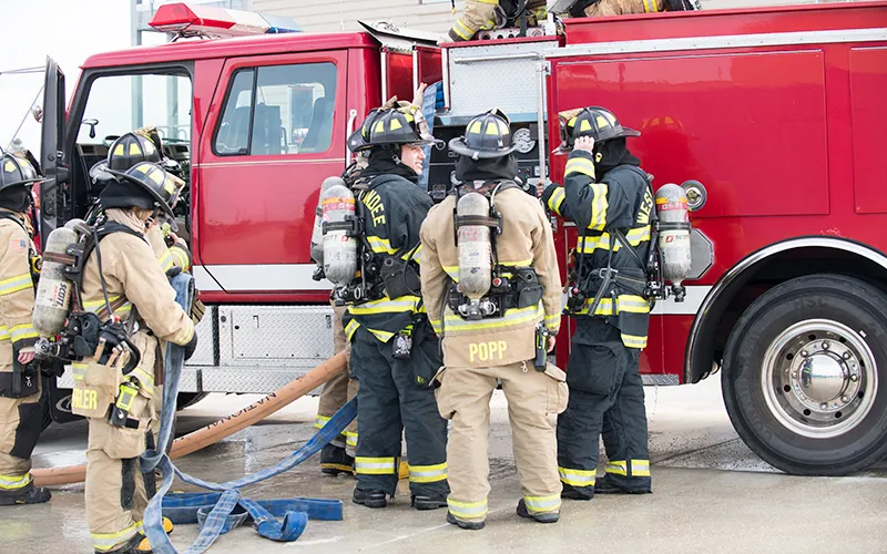 ECC fire academy students train at the ECC Center for Emergency Services