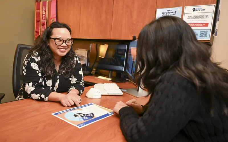 A student meets with a career coach