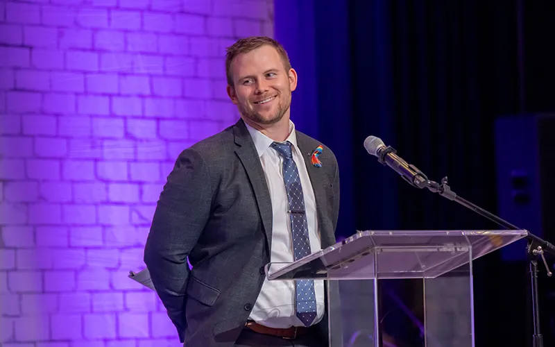 Brian Bohr, instructor of communication studies, MC at the 2023 ECC Foundation Gala