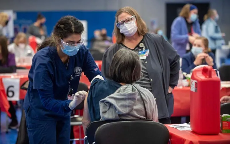 ECC Nursing students administered vaccines to seniors during a February vaccine clinic hosted at ECC