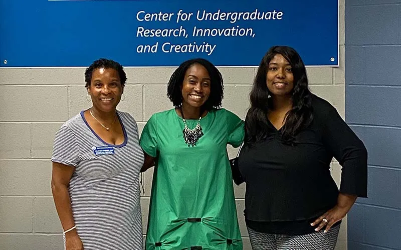 From left to right: Yolonda Barnes, EdD, associate dean of sustainability, business, and career technologies; Mia Hardy, PhD, assistant professor of sociology; and LaTasha DeHaan, PhD, associate professor of history
