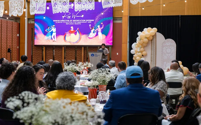 Senior Director at the Illinois Coalition for Immigrant and Refugee Rights Rey Wences speaks at the Jane Barbosa Legacy Brunch.