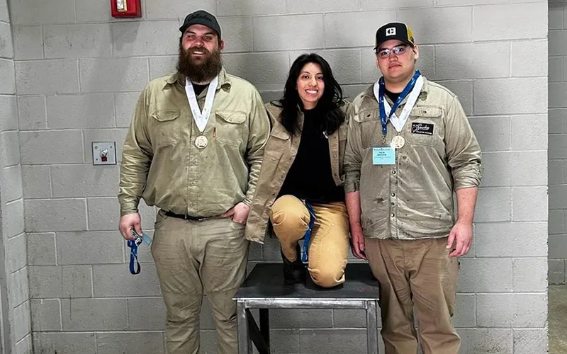 ECC students and SkillsUSA 2023 Welding Fabrication team Joshua Palmer, Meralia Gomez, and Colin Dameron