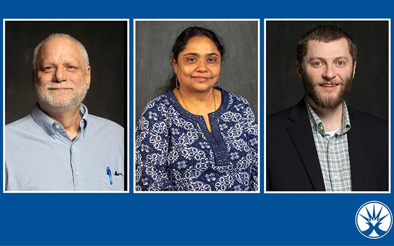 From left to right: Frank Cassara, instructor of HVAC; Soma Chattopadhyay, PhD, assistant professor of engineering; and Christopher Purdy, instructor of mathematics
