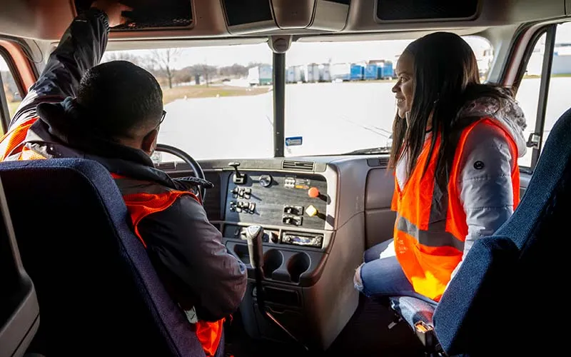 Sharla Suggs, instructor of truck driving and ECC alum, trains a student