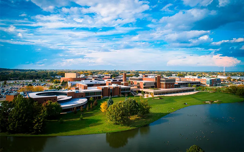 An aerial shot of ECC's campus.