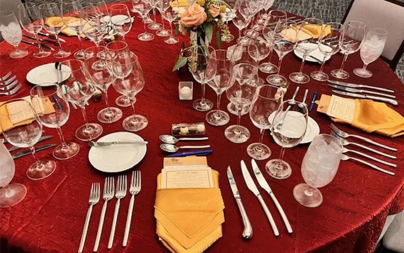 The table place setting at Flavors for Flights Wine Dinner.