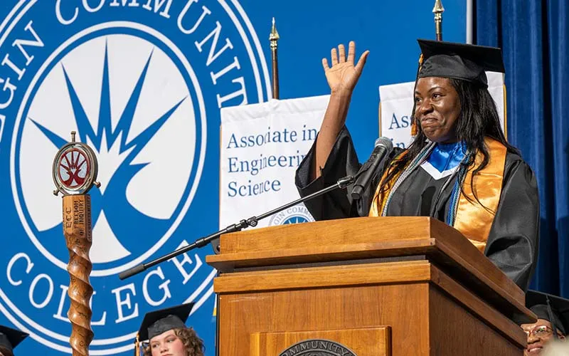 Chioma Echefu, student speaker for the Spring 2023 University Transfer Commencement Ceremony