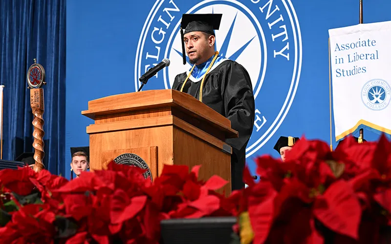 Jesse Ramirez, student speaker for the Fall 2023 Career and Technical Programs Commencement Ceremony