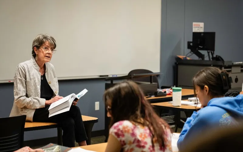 English professor Rachael Stewart teaches her class.
