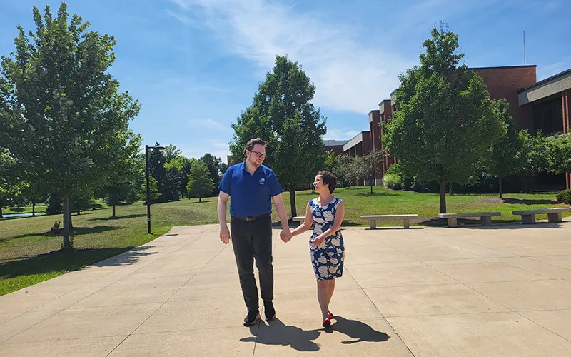 Logan Widtfeldt, executive assistant of institutional advancement and Sarah Stayner, office coordinator for student financial services