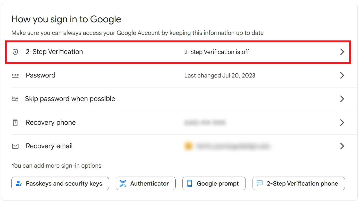 Under 'How you sign in to Google,' select Turn on 2-Step Verification.