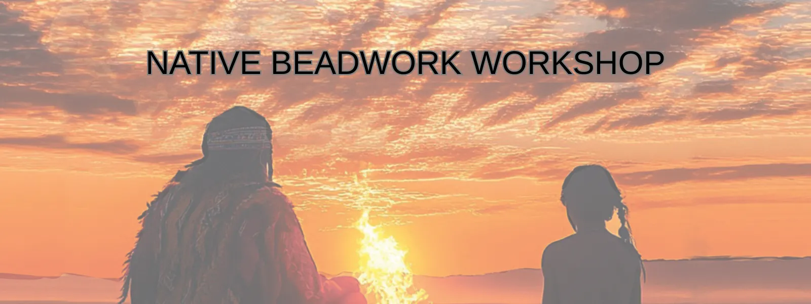 Fondo de fuego con palabras: Taller de abalorios nativos