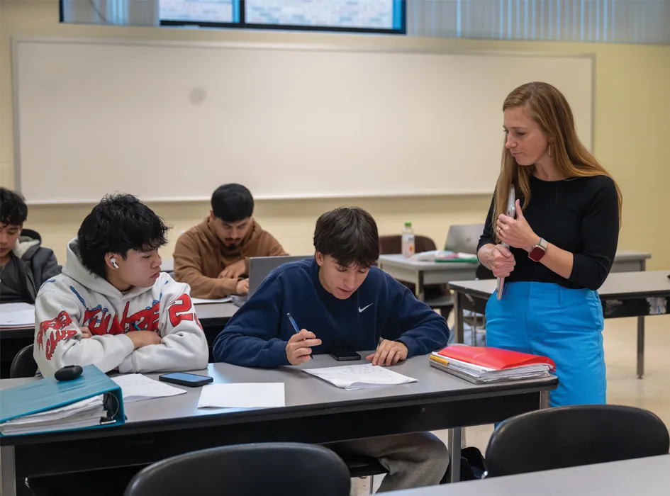 Students taking a test in a classroom