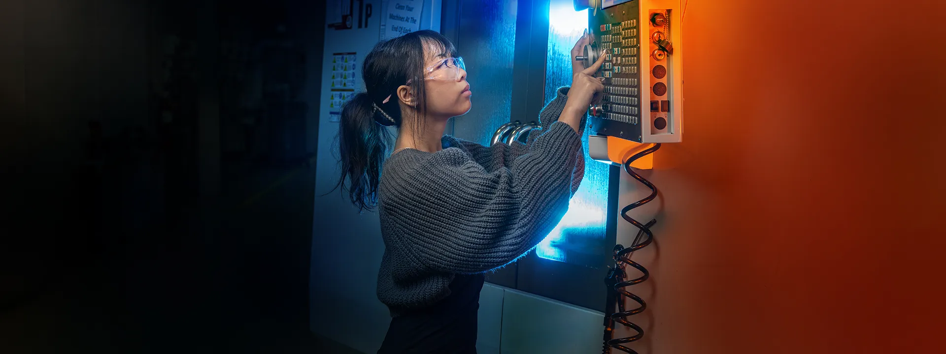 CNC Student working on a machine