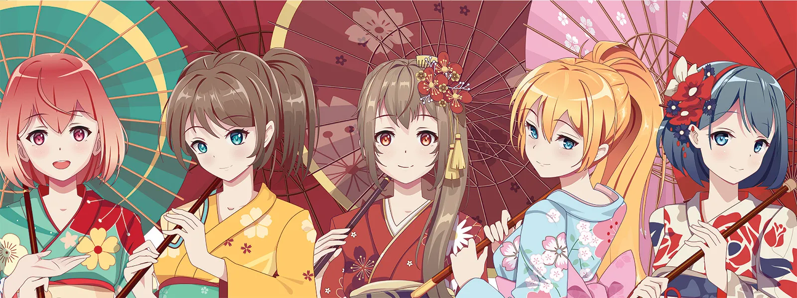 Anime girls holding umbrellas