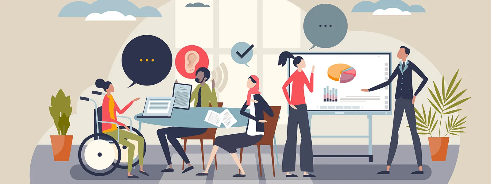 Grapic of a meeting with accessibility in mind.