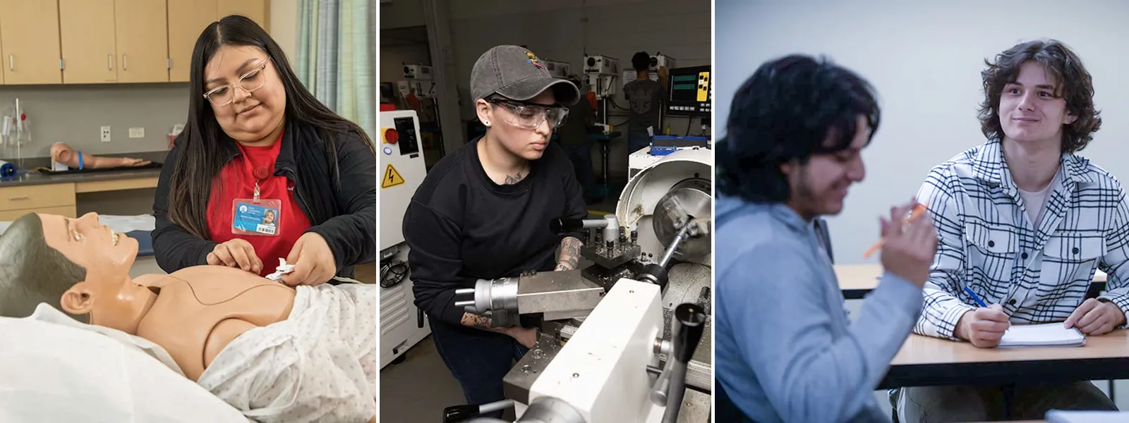Collage de estudiantes recibiendo formación práctica