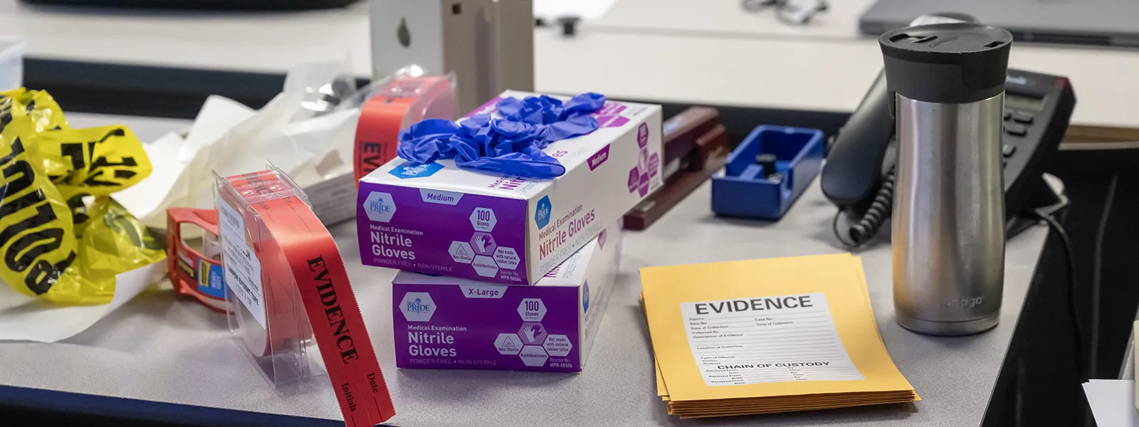 evidence bags and other materials as part of a lab in a criminal justice class