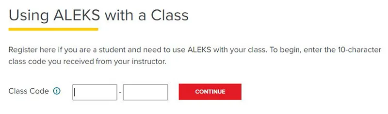 Screen grab of the form field to enter the class code