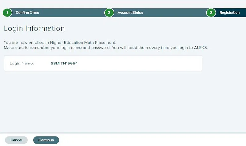 Screen grab showing the Login Information screen