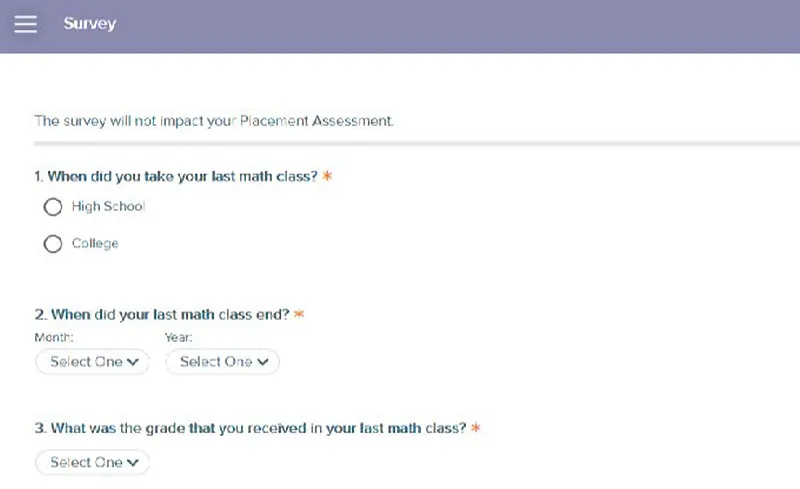 Screen grab showing the Survey screen