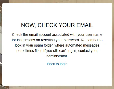 Screen displaying text to check email