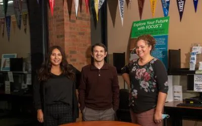 ECC Student Success Coaches Bianca Diaz, Ben Scherr, and Ashely Letteney