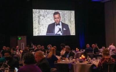 David Davin, executive director of institutional advancement and the ECC Foundation speaks at their 2021 Gala, 