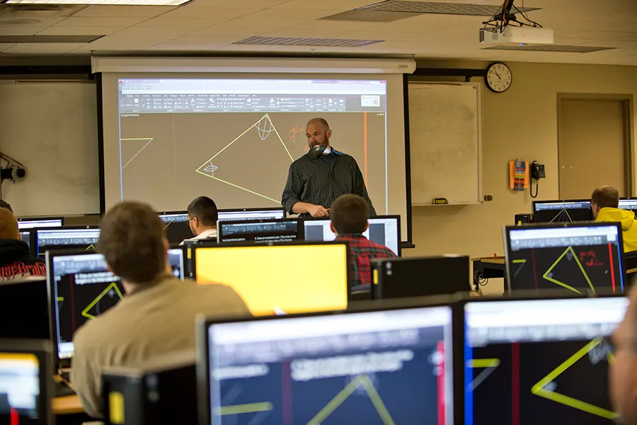 Students in a CAD classroom