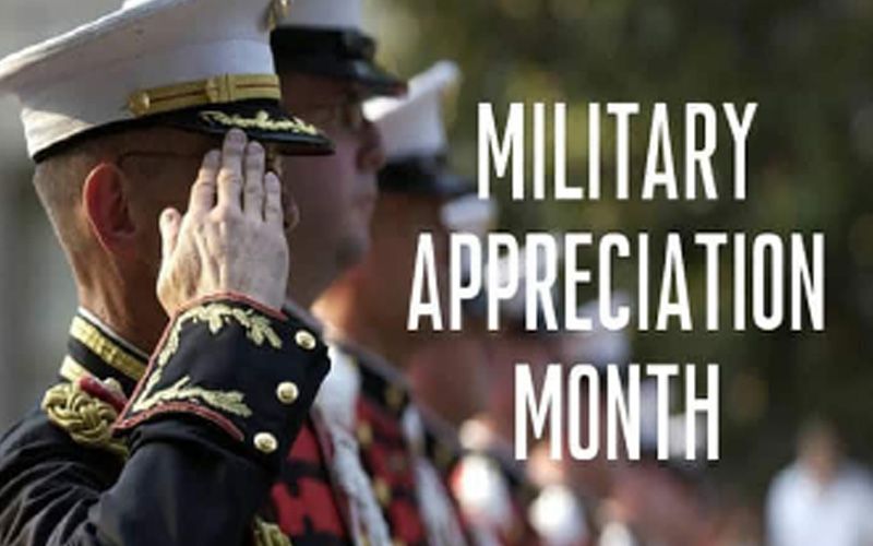 Military personel lined up saluting